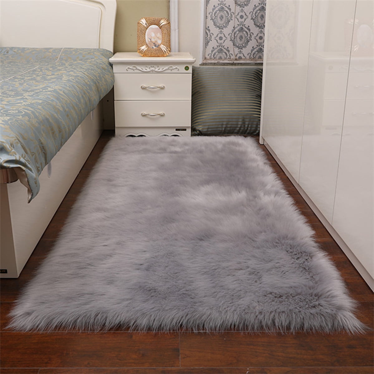Fluffy Bedside Mat Faux Wool Sheepskin Soft Area Rugs Kids Play Mat Carpet 