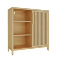 thumbnail image 6 of GZXS 32.9"H Freestanding Bamboo Cabinet, Eco-Friendly Bathroom & Bedroom Organizer with 1 Slatted Door, Adjustable Interior Shelves, and 3-Tier Open Side Storage (Natural), 6 of 7