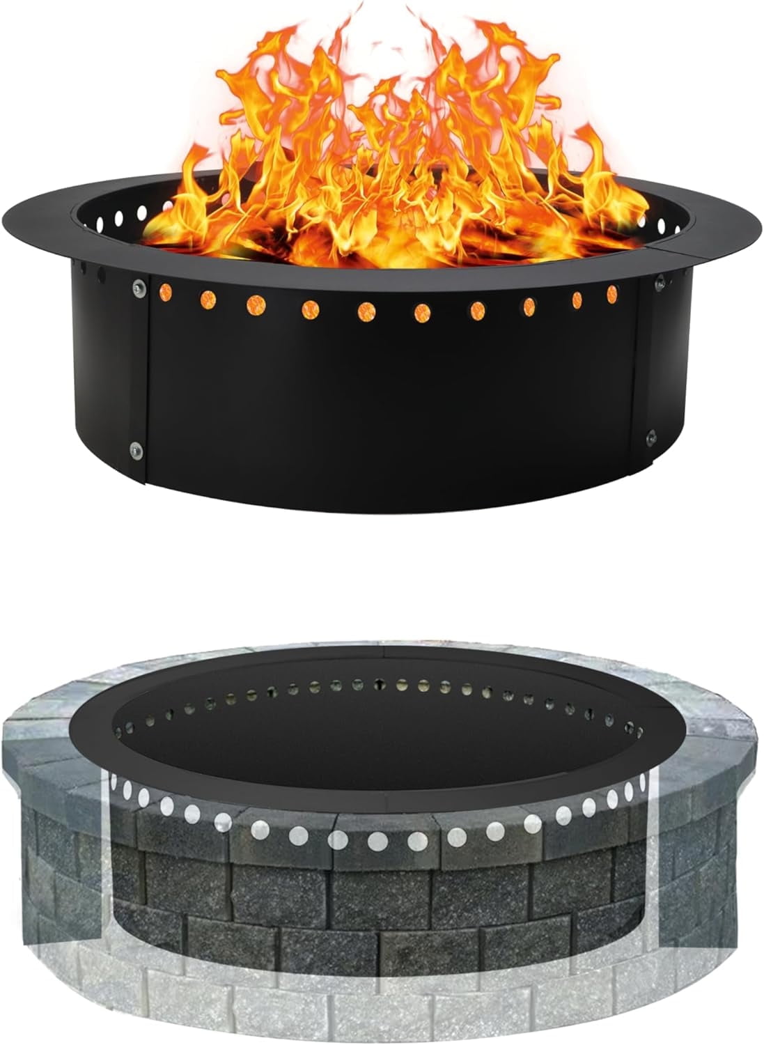 Sunnydaze 36-Inch Steel Fire Pit Ring With Swivel Grill Grate - Outdoor Campfire Ring Insert, Poker, Anchors - Portable Fire Pit For Backyard, Camping