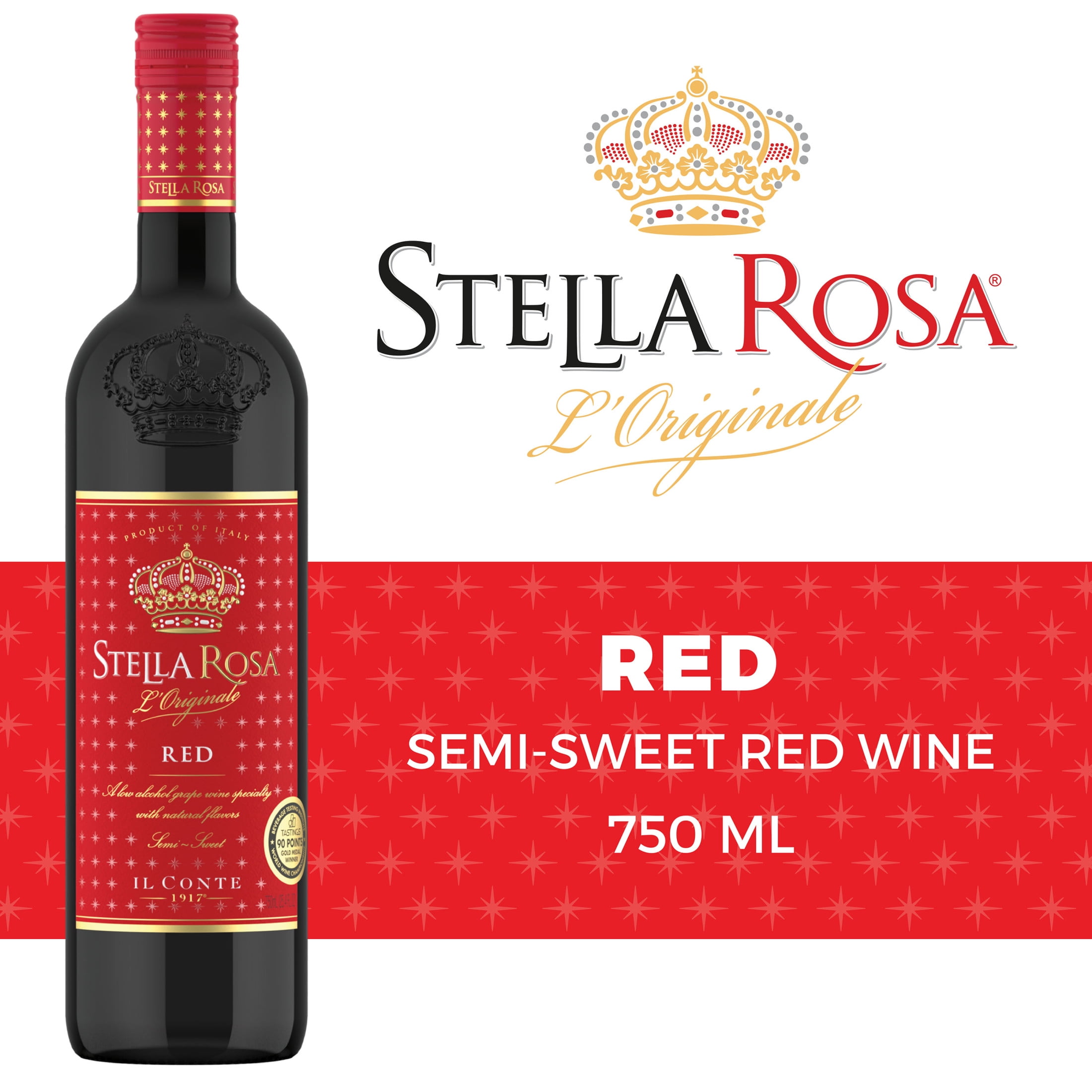 Stella Rosa Red Semi-Sweet Semi-Sparkling Wine, 750ml, 5% ABV, Flavors of Raspberry, Strawberry, and Plum