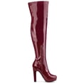 thumbnail image 3 of BLISSFUL STEP Women's Patent Leather Chunky Heel Platform Over Knee Prom High Boots Burgundy 6, 3 of 7
