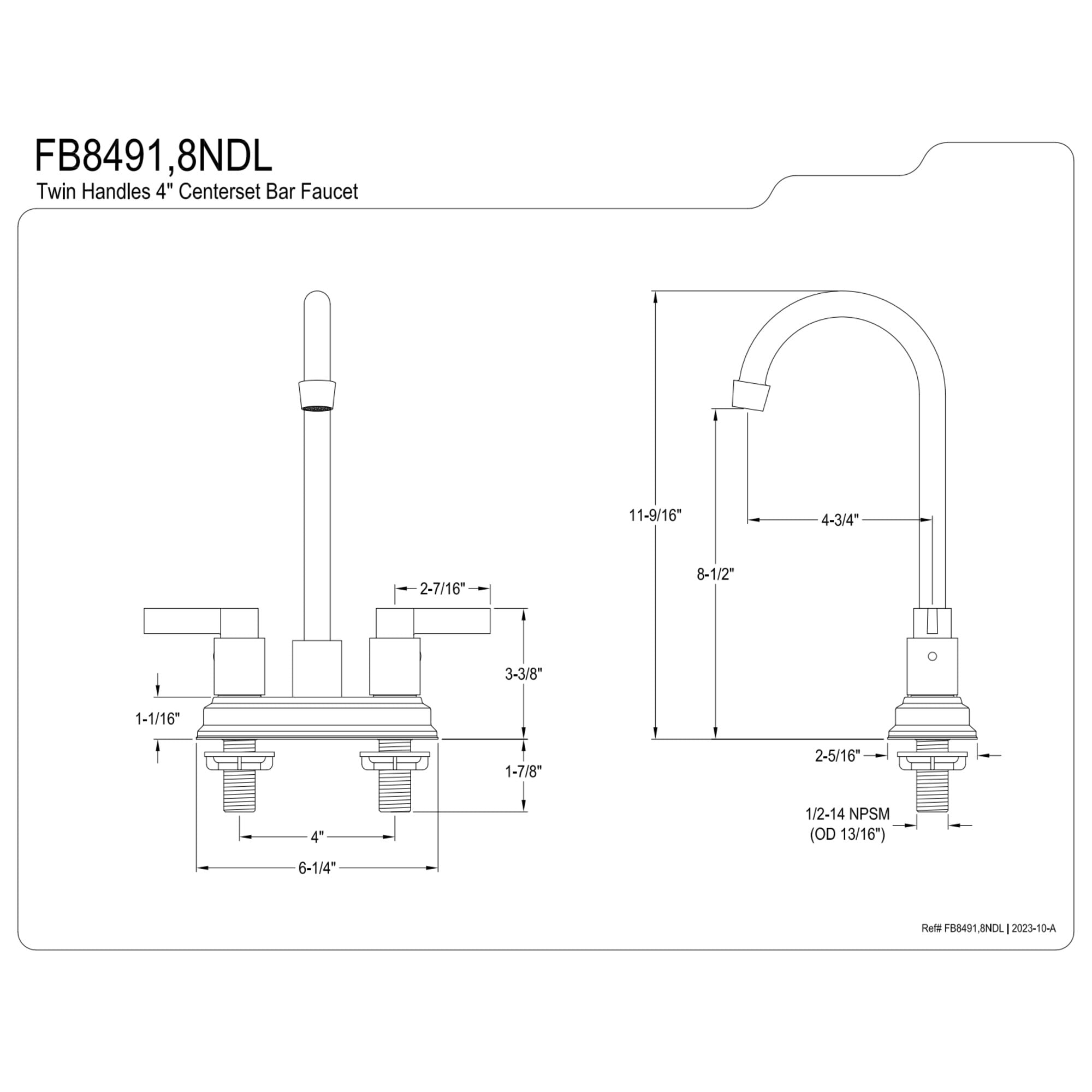 Kingston Brass FB8498NDL Nuvofusion Double-Handle 4" Centerset High-Arc Bar Faucet, Brushed Nickel
