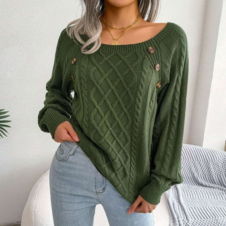 nsendm Womens Sweater Adult Female Clothes Plain Women's Sexy Slim Solid  Color Square Neck Knitting Sweater In Autumn And Winter Neck Sweater Women