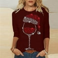 thumbnail image 2 of Timegard Hauts à Manches 3/4 pour Femmes, Col Rond de Noël, Hauts Confortables, Habillés et Décontractés, Imprimé Verre de Vin Rouge, 2 of 4