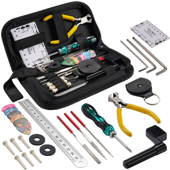 31PCS Guitar Tool Kit POGOLAB Guitar Repair Kit A Gift for Guitar Enthusiast Beginners Proscenium Guitar String Winder Tool Guitar Maintenance Kit Ukulele Bass Banjo Acoustic Guitar Tools