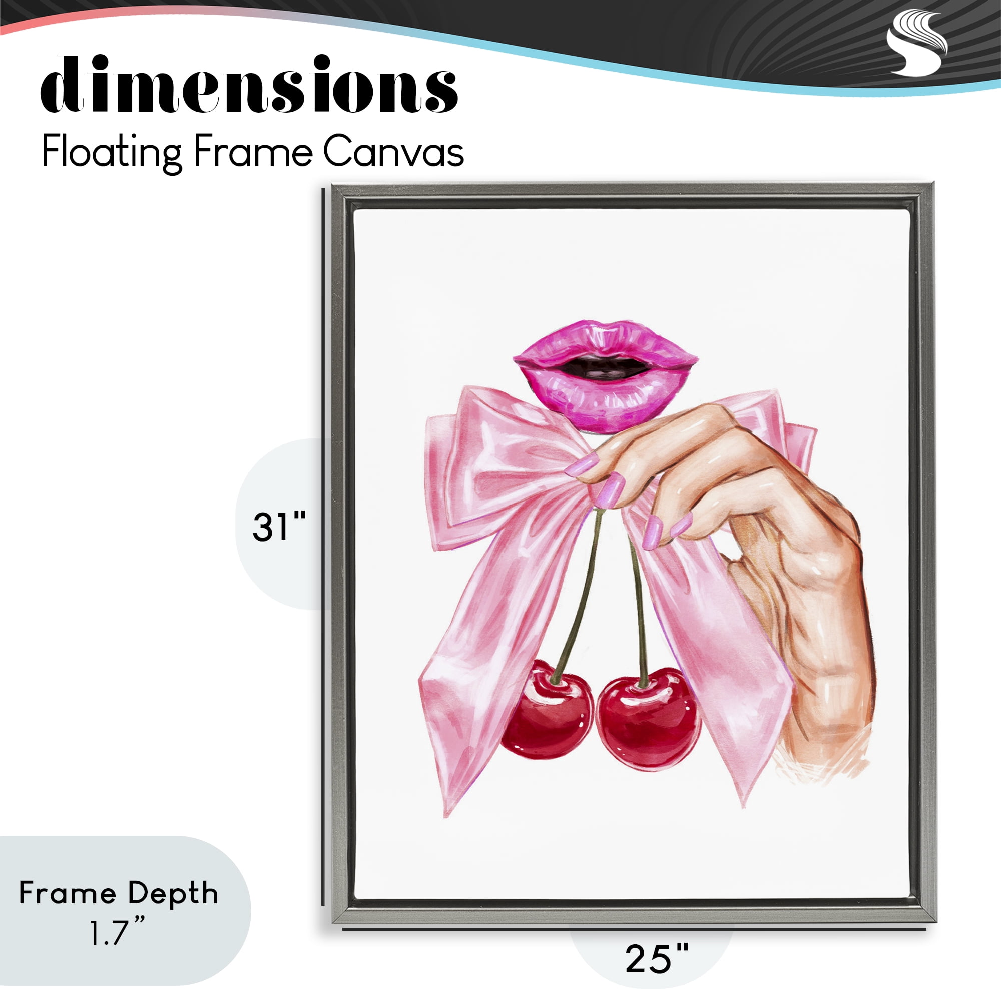 Stupell Industries Lips & Feminine Cherries Gray Framed Floater Canvas Wall Art, design by Ziwei Li