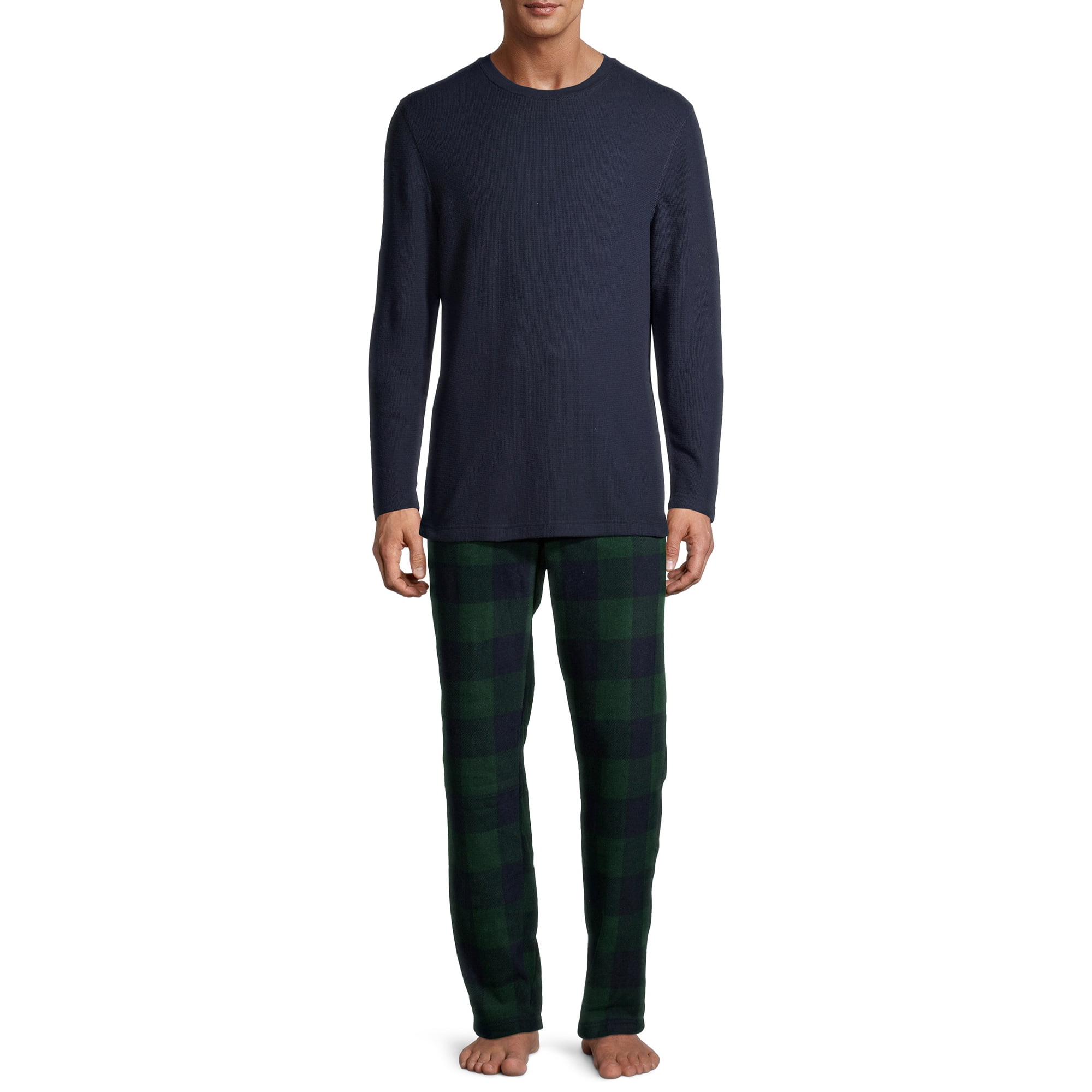 Hanes Men's and Big Men's Xtemp Crewneck and Cozy Microfleece Pants Pajama Set, 2-Piece, Sizes S-5XL