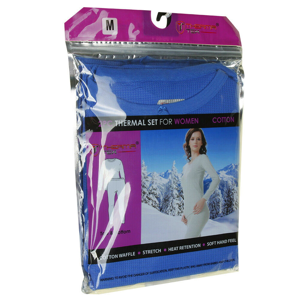 Women's 100% Cotton Light Weight Waffle Knit Thermal Top & Bottom Long John  Underwear Set