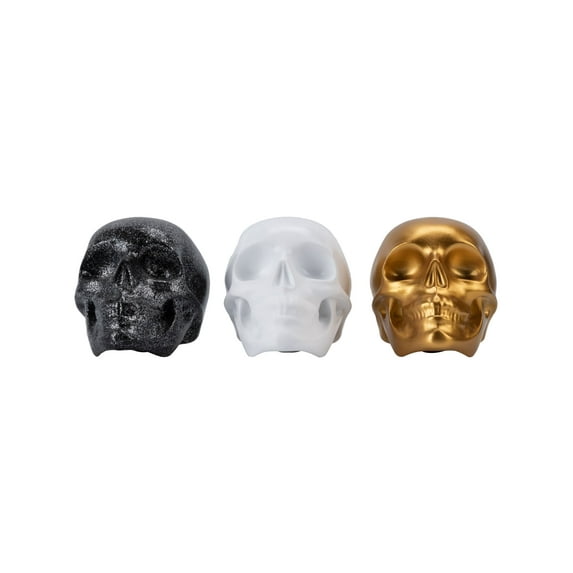 Becki Owens Black, White and Gold Halloween Set of 3 Skull Decor