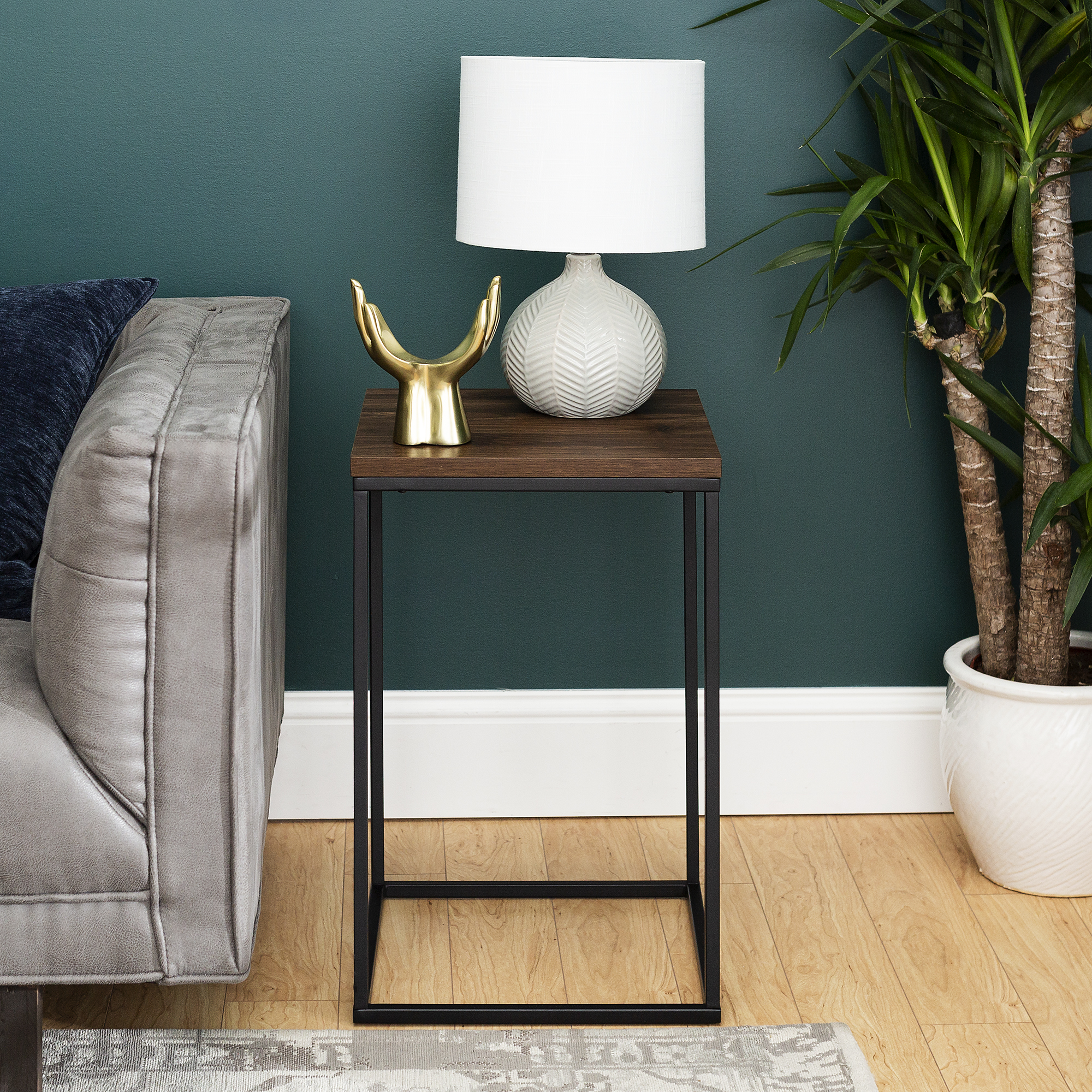 Urban Industrial Square Wood and Metal Dark Walnut End Table by Manor