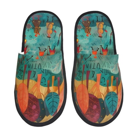 

Tideii Whimsical Forest Scene for Home Indoor Cotton Slippers Autumn and Winter EVA Plush Slippers Household Supplies Unisex-Large