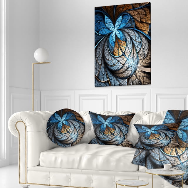 Blue Brown Fractal Flower Pattern - Floral Art Canvas Print