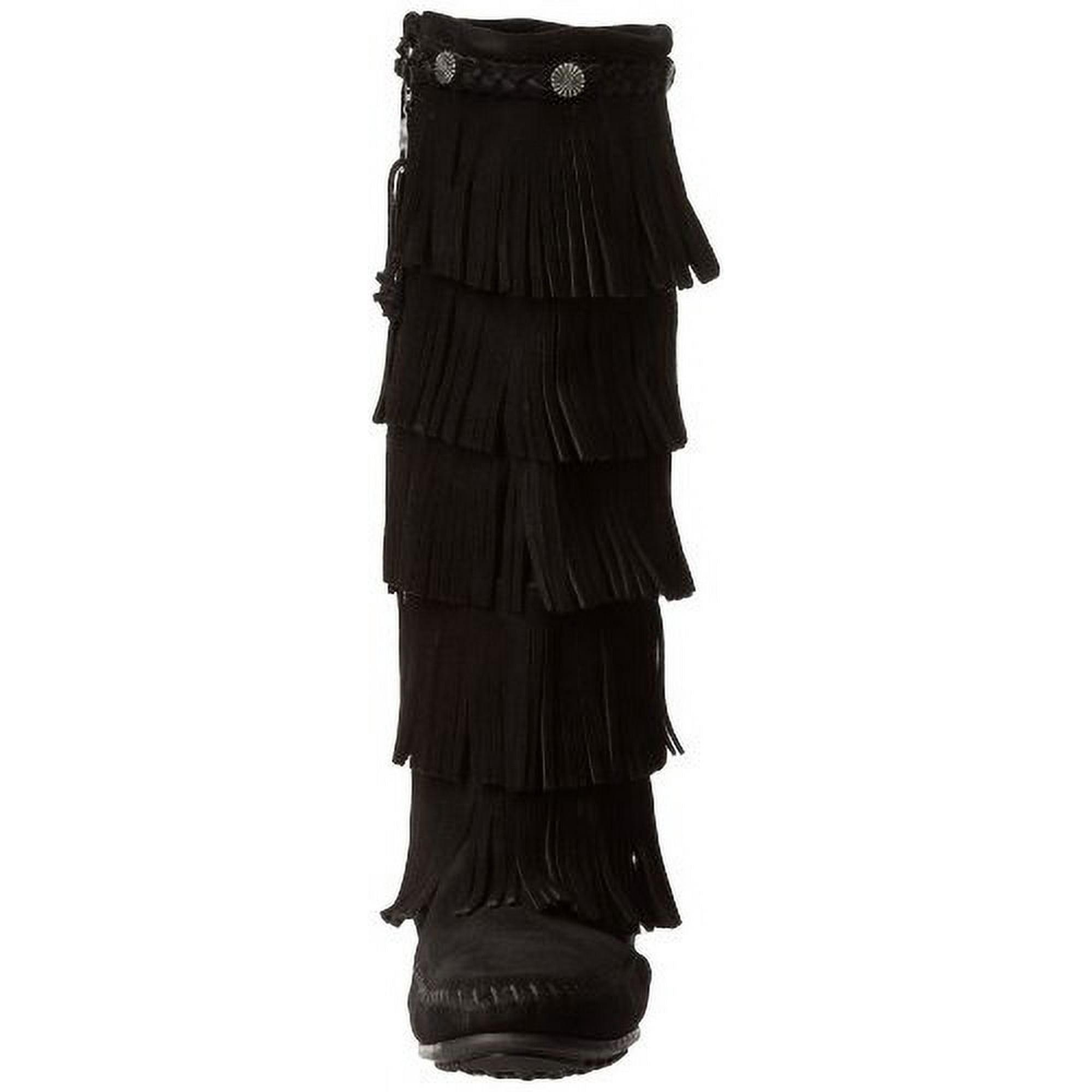 Minnetonka Women s 5 Layer Fringe Moccasin Boot Black Size 8