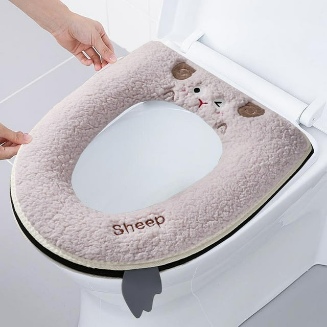 Universal Soft Relaxable Toilet Seat Cover with Built in Handle for Easy Installation Embroidery Design Polyester Washable and Long Lasting Material for Relaxedable Sitting Experience