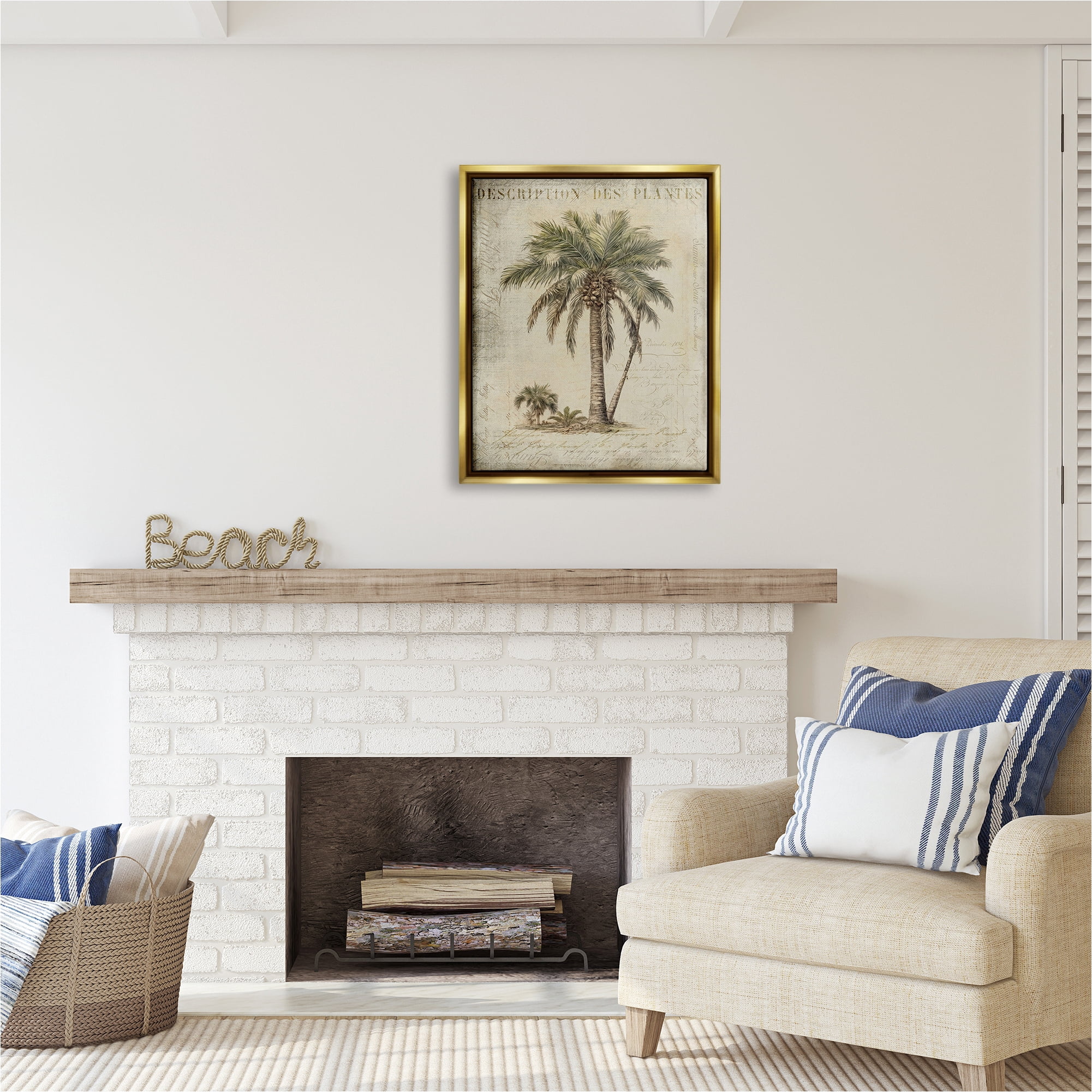 Stupell Industries Vintage Palm Tree Study Botanical & Floral Painting Gold Floater Framed Canvas Art Print Wall Art, 25 x 31