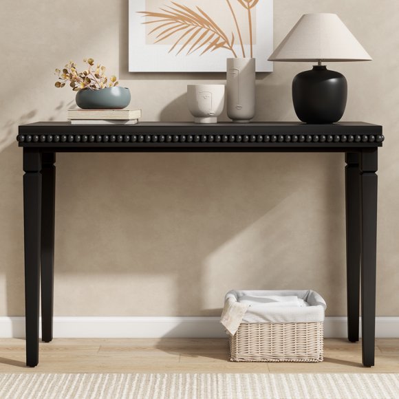 Noble House Table Console de Ferme avec Garniture Perlée, Placage de Bois Naturel Table de Canapé d'Entrée pour Salon et Couloir, Noir