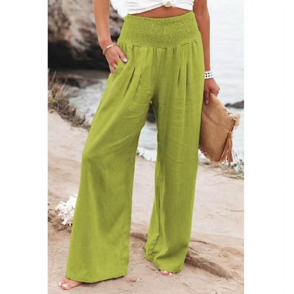 Women Linen Palazzo Pants Summer Boho Wide Leg High Waist Casual Lounge Pant 2024 Beach Travel Vacation Outfits