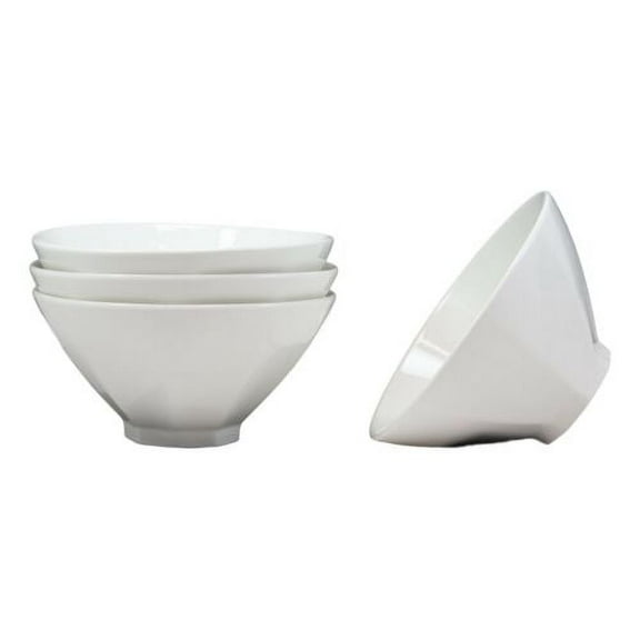 Contemporary Trapezoid White Porcelain Large Ramen Pho Soup Bowls 44oz Set Of 4
