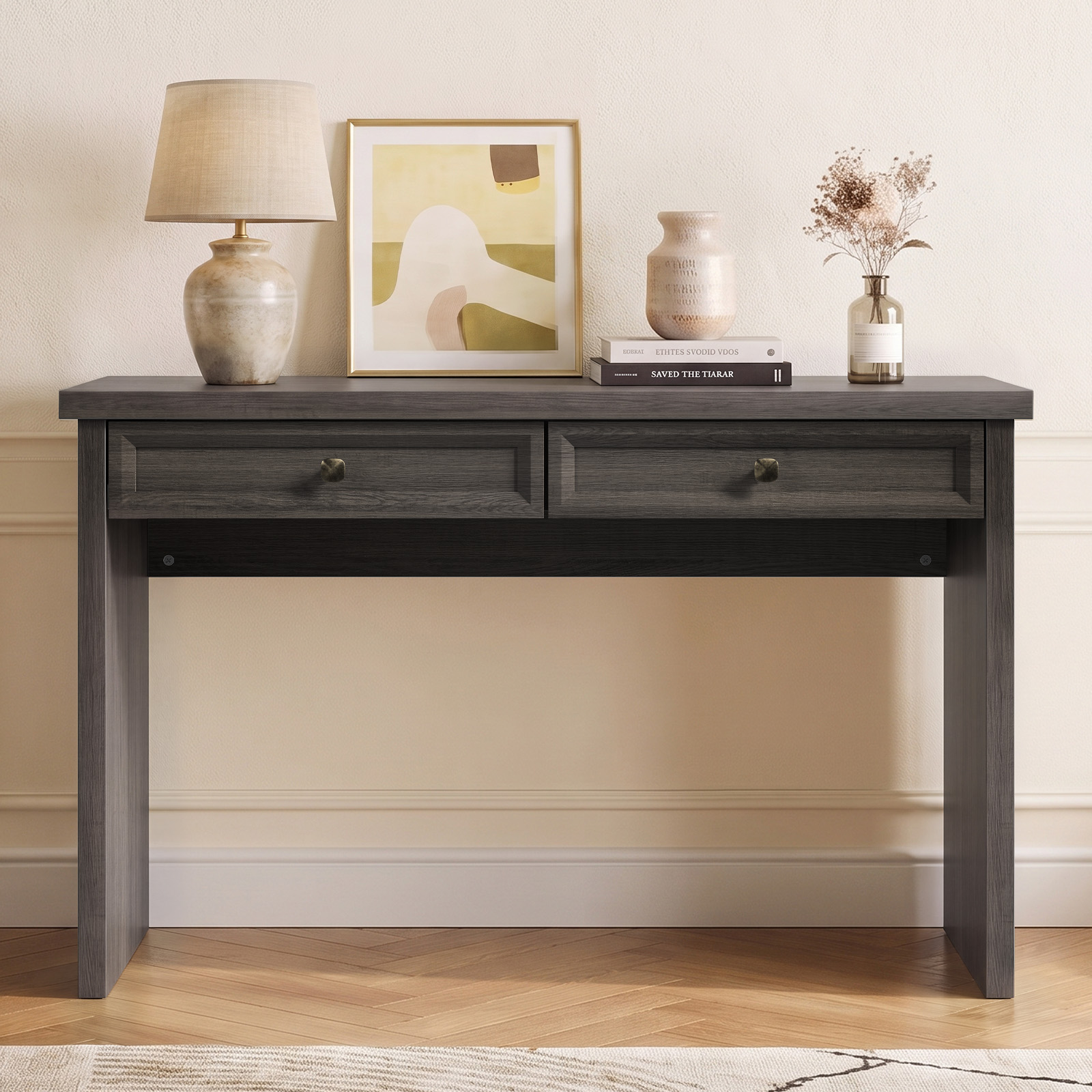 Bestier 47" Computer Desk with Drawers, Modern Farmhouse Gray photo 7