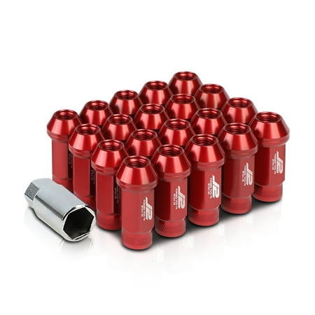 (20) J2 ENGINEERING Red M12x1.25 50mm Open End Knurled Top Tuner Lug Nut+Adapter