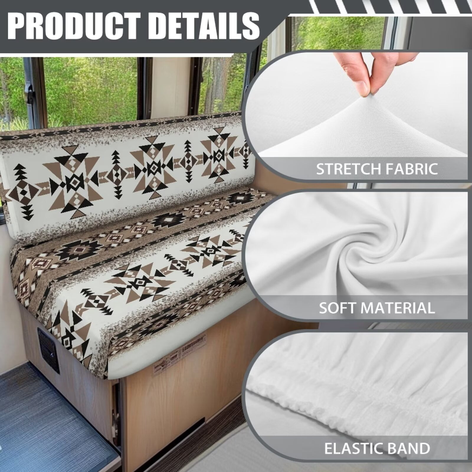 Pzuqiu Rv Sofa Seat Covers Aztec Pattern Backrest Cover and Bench Covers Stretch Easy Installation Camper Cushion Cover for Rv Camper Car Bench