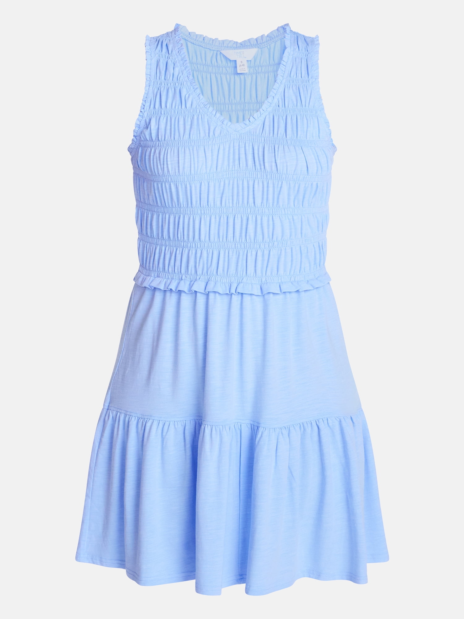 Time and Tru Women's Smocked Sleeveless Mini Dress with Ruffle Trim, Sizes XS-XXXL
