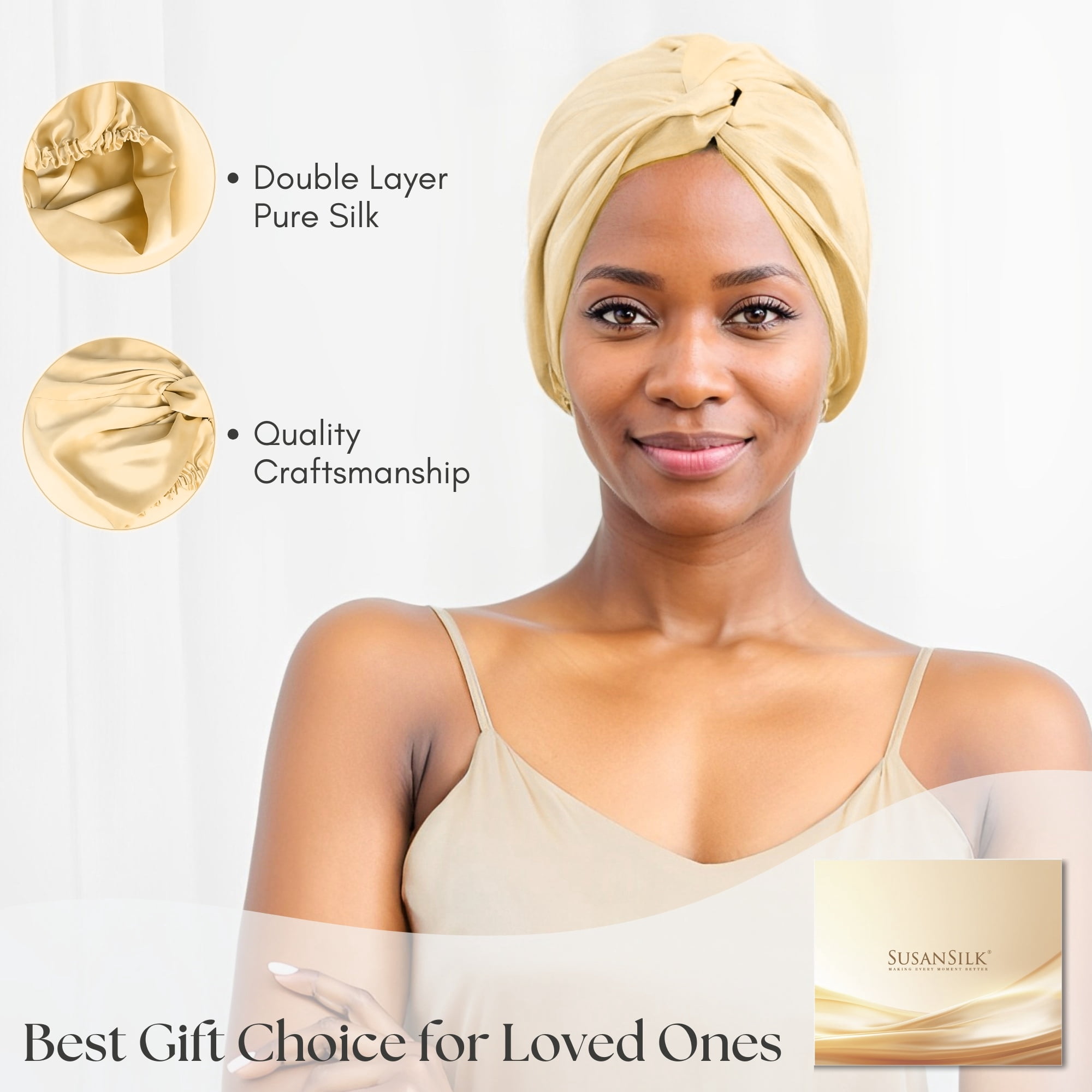 SusanSilk Premium Double-Layered Mulberry Silk Bonnet Cap with Twist Flower Design