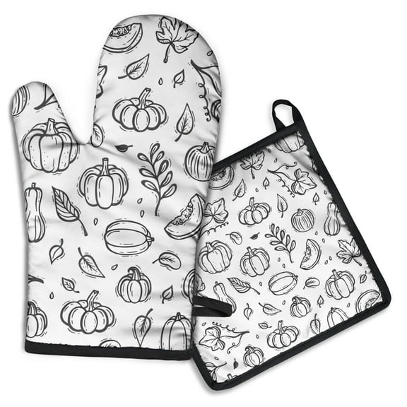Fall Pumpkin Kitchen Oven Mitt and Pot Holder Sets 2 Pcs for Baking, Cooking and Grilling, Heat Resistant Up To 392 °F