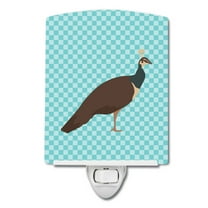 Caroline's Treasures BB8101CNL Indian Peahen Peafowl Blue Check Ceramic Night Light, 6x4x3", multicolor