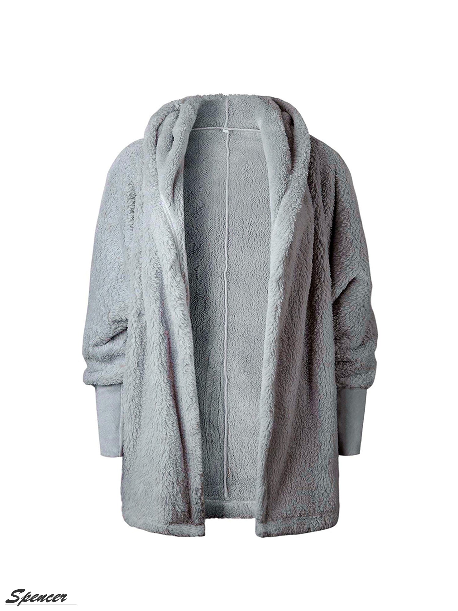 S.Charma Women Winter Fleece Hooded Coat Open Front Full Zip Up Sherpa Outwear Jacket with Pockets