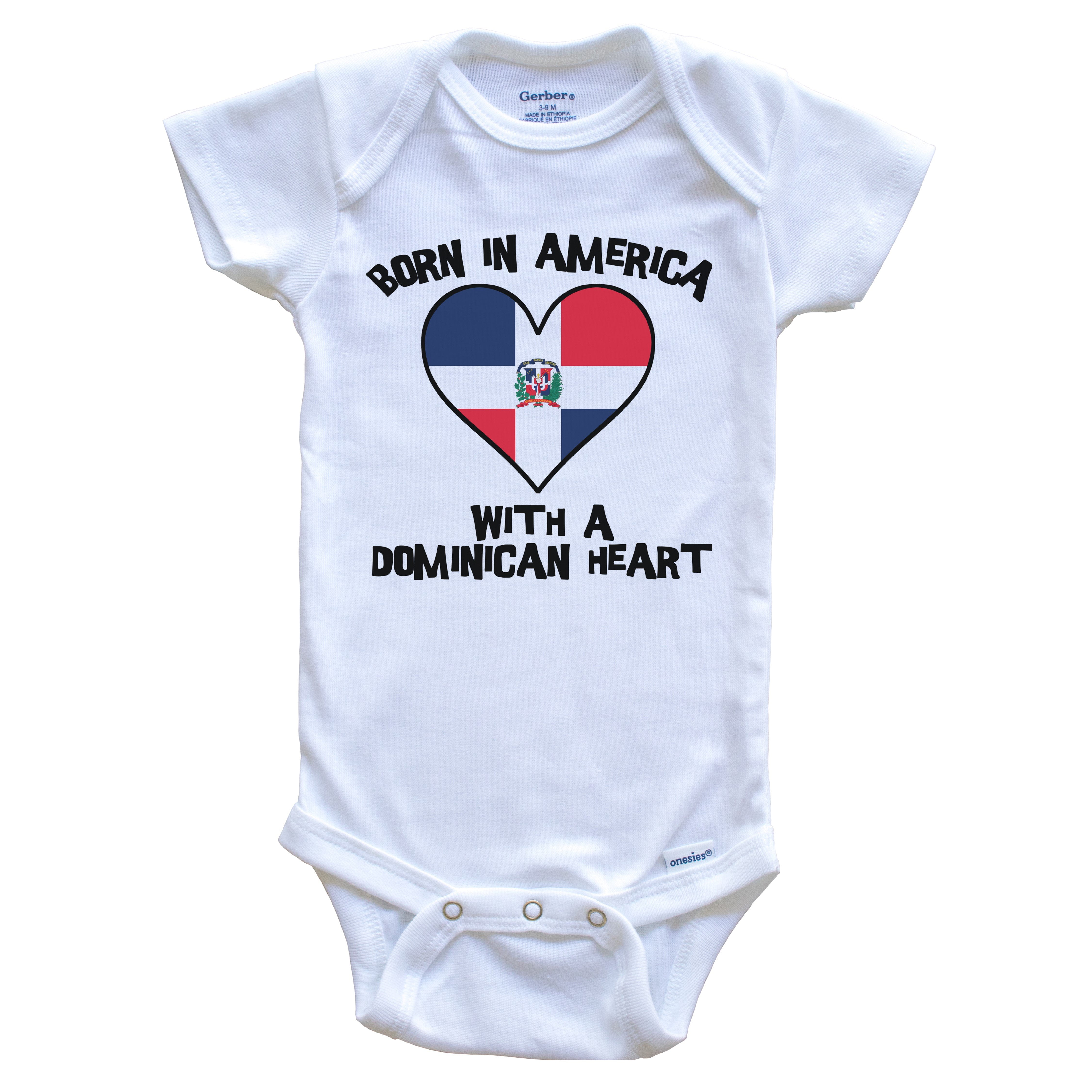 Born In America With A Dominican Heart Baby Onesie Dominican Republic