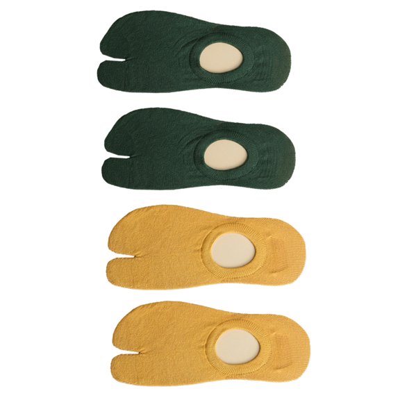 HAMPPLIES 2Pairs Women Cotton Socks with Toes Separated for Summer in Yellow and Green Split Toe Style