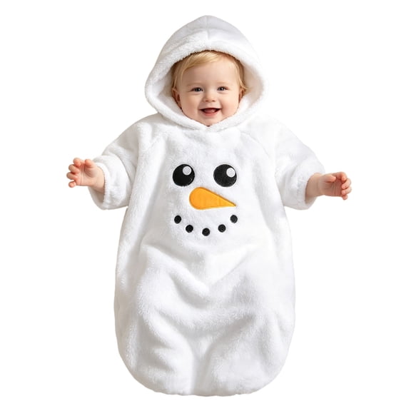 CUZIBR Baby Christmas Costumes For Boys Girls Fuzzy Snowman Onesie Romper Hooded Long Sleeve Funny Dress-up Party Clothes,White,0-3 Years