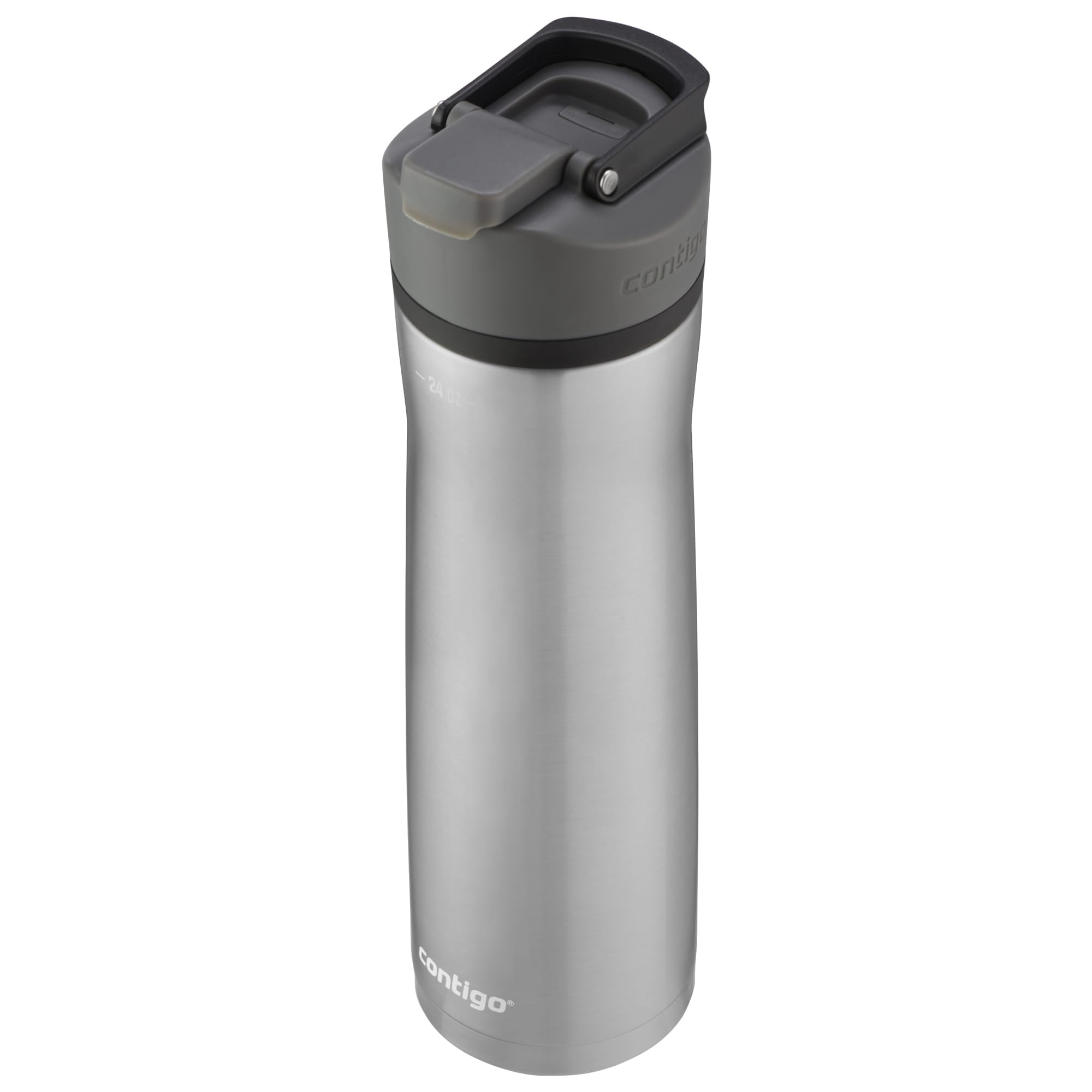 Contigo Cortland Chill 2.0 24 oz Silver, Gray and Licorice Solid Print Double Wall Vacuum Insulated Stainless Steel Water Bottle with Wide Mouth Lid