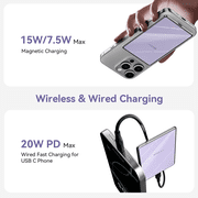 Kuulaa Ultra-Thin 5000mAh Magnetic Power Bank, 20W Fast Charging Mirror Design Compatible for iPhone17/16/15/14/13,Samsung/Android