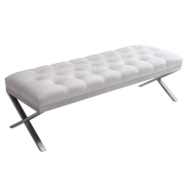 Armen Living Milo Banc de Chambre Moderne en Faux Cuir Blanc