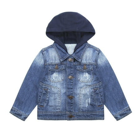 

KIDSCOOL SPACE Little Kid Ripped Letters Embroidered Jean Hooded Jacket Blue 4T