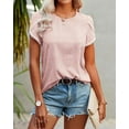 thumbnail image 3 of PRETTYGARDEN Women's Shirts Summer Casual Crewneck Lace Crochet Short Sleeve Blouses Cute Floral Print Loose Tunic Tops, 3 of 6
