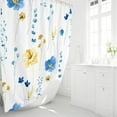 thumbnail image 3 of Watercolor Floral Shower Curtain, Blue Yellow Flower Shower Curtain for Bathroom, Modern Minimalist Waterproof Fabric Shower Curtain Set 72x72 Inch, 3 of 13