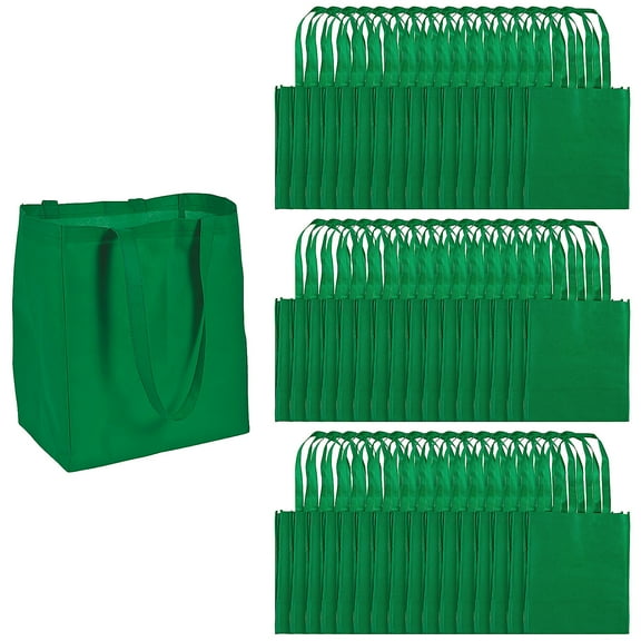 Fun Express 12" x 14" Bulk 48 Pieces Large Nonwoven Green Shopper Tote Bags