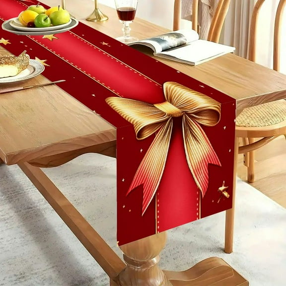 1pc Linen 100% realistic bows on a red background Party Decoration, Gift, Holiday Decorations, Room Decor, Scene Decor Rectangle Table Runner