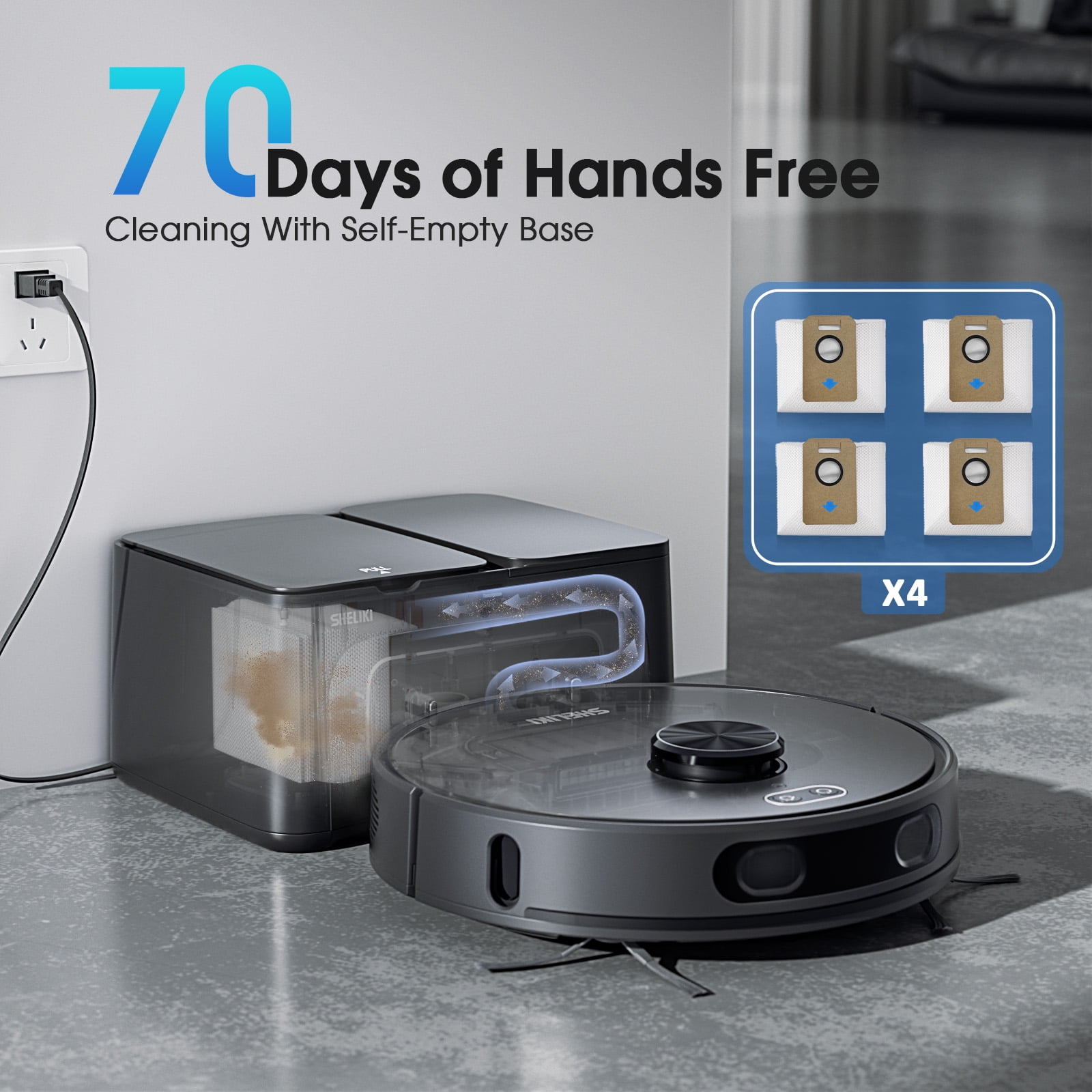 GOOVI Robot Vacuum and Mop Combo with 3D Home Mapping, Self-Emptying Base for 70 Days, 220 Mins Runtime, Pet Friendly Anti-Tangle