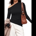 thumbnail image 1 of Blusas de Mujer con Hombros Descubiertos, Elegantes, de Larga, Asimétricas, Ajustadas, para Salir, de Otoño, con Frunces. Negro M, 1 of 8