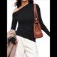 thumbnail image 1 of Blusas de Mujer con Hombros Descubiertos, Elegantes, de Larga, Asimétricas, Ajustadas, para Salir, de Otoño, con Frunces. Negro S, 1 of 8