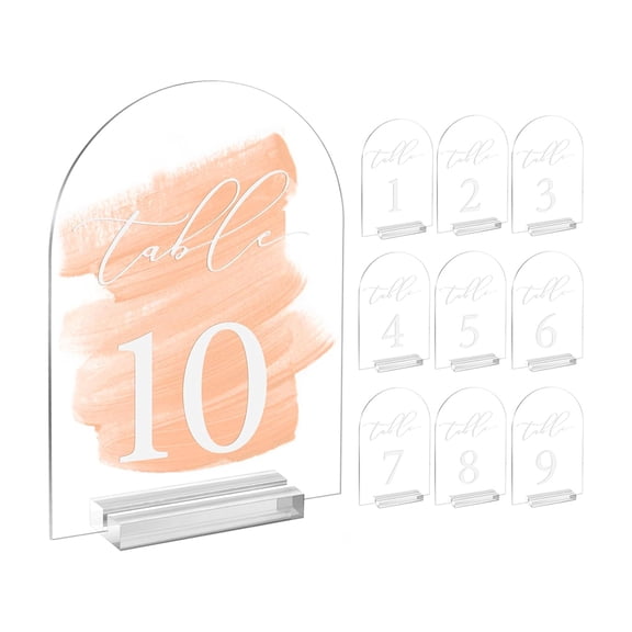 Clear Arch Table Numbers for Wedding,5x7in Arched Acrylic Table Numbers 1-10 Stands,Clear Acrylic Arch Tabletop Sign