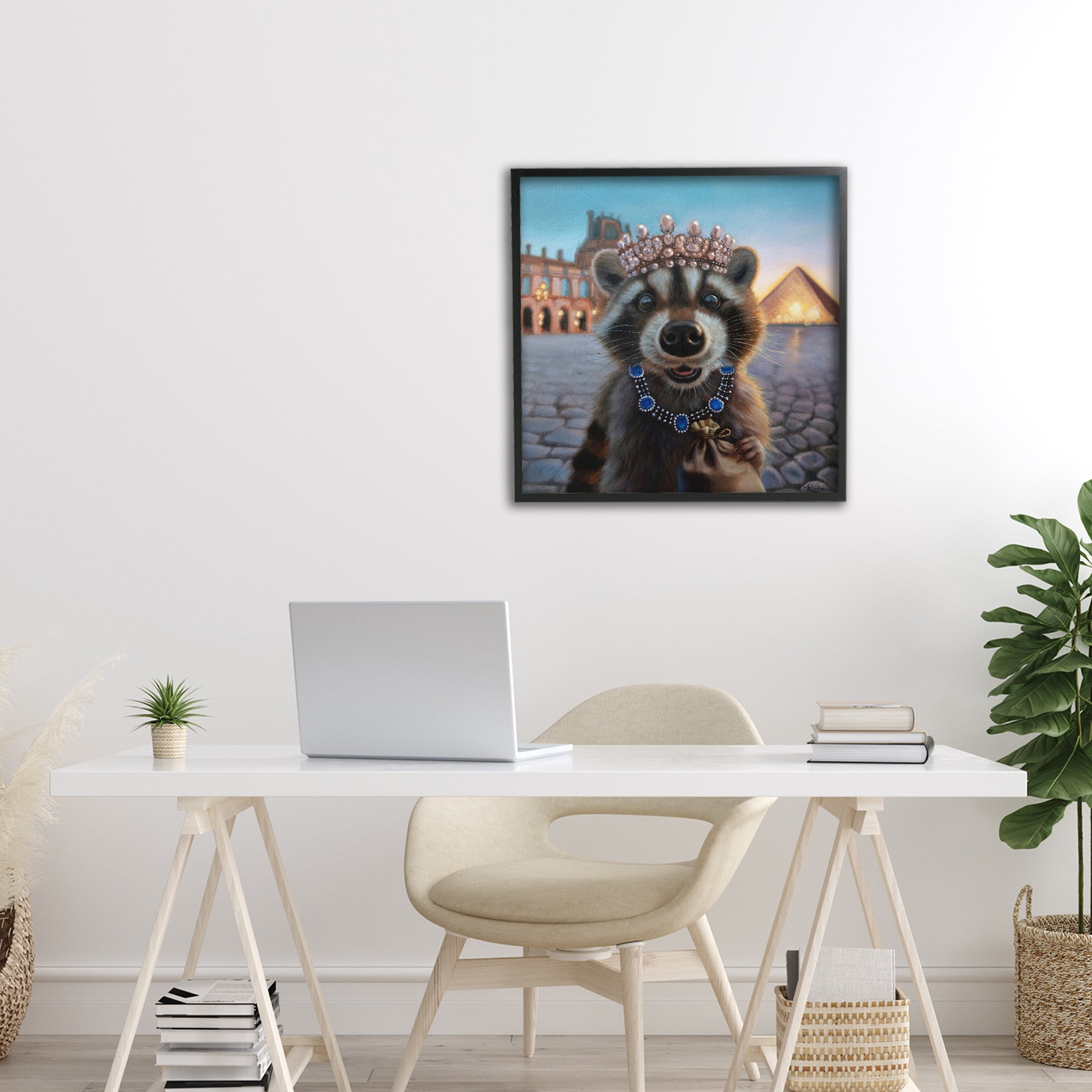 Stupell Industries Louvre Loot Raccoon Black Framed Giclee Art, design by Lucia Heffernan