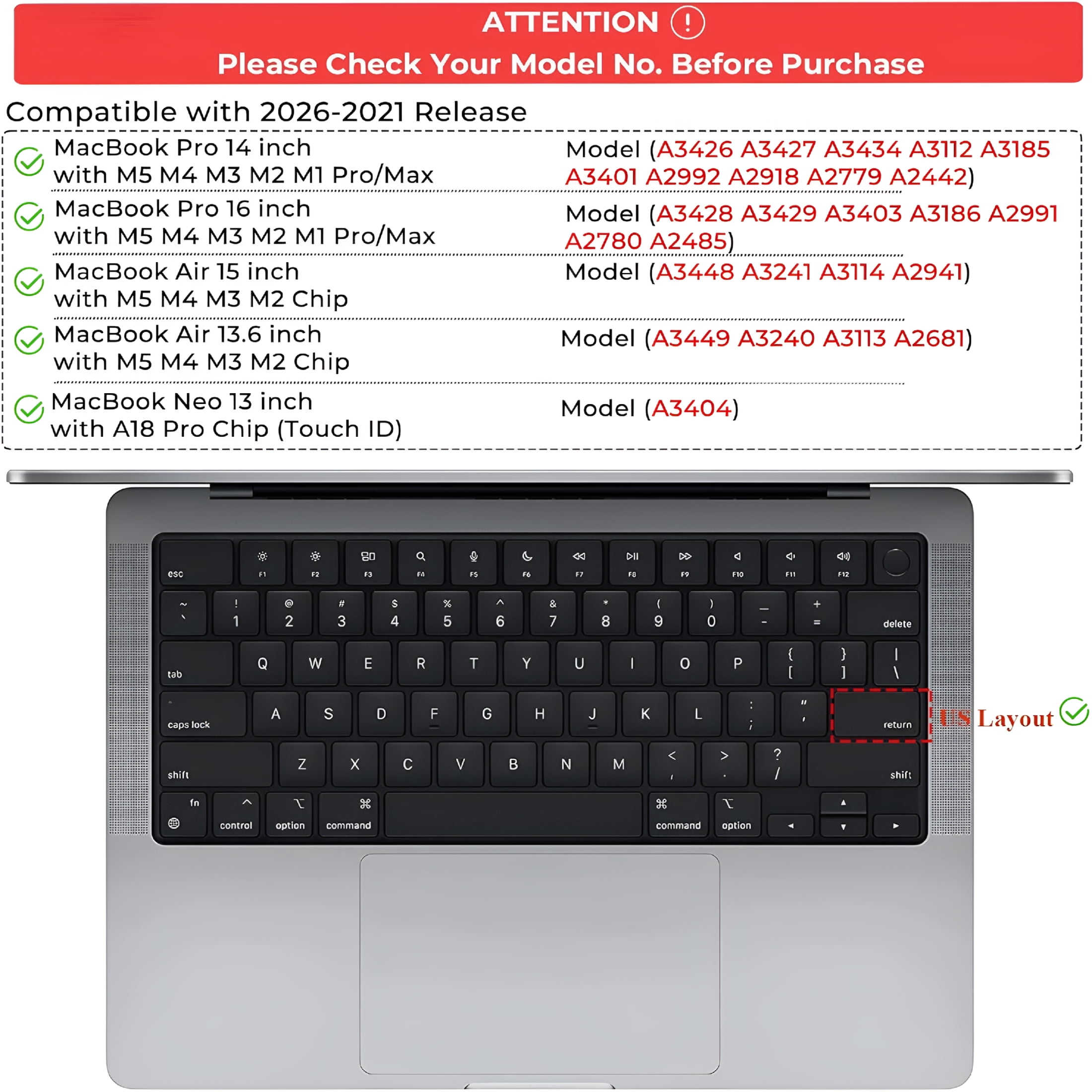 Keyboard Cover Skin Protector for MacBook Pro 14 16 Air 13 15 Neo, Clear TPU Waterproof Dustproof Laptop Accessories