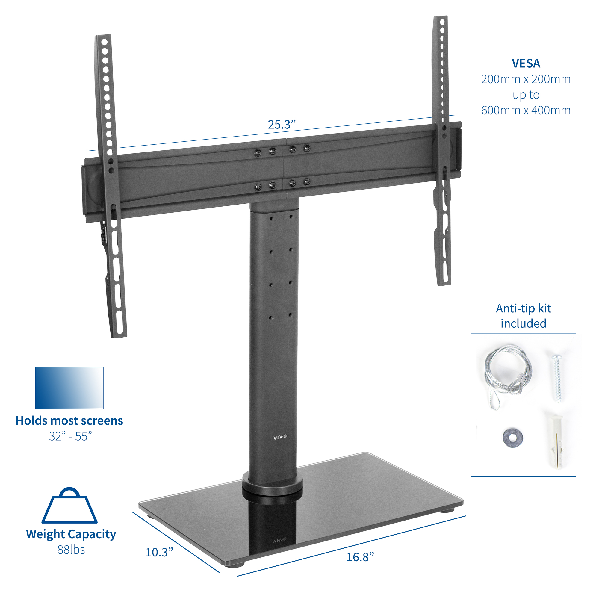 VIVO 32" to 55" LCD LED Flat Screen TV Mount Tabletop Desk Stand with Glass Base | Max VESA 600x400mm (STAND-TV00L) - image 2 of 6