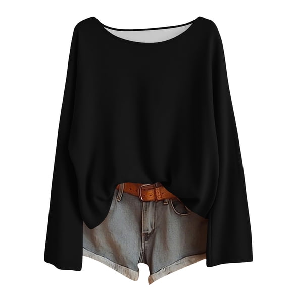 AINIYS Women's Boat Neck Oversized Slouchy Tops Casual Basic Layering Daily Wear Blouse Black L