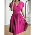 thumbnail image 4 of Summer Midi Dress 2025 Spring V Neck Cocktail Wedding Guest A Line Fit and Flared Dresses Rose Pink L, 4 of 7